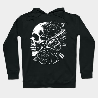 skull, roses and gun Hoodie